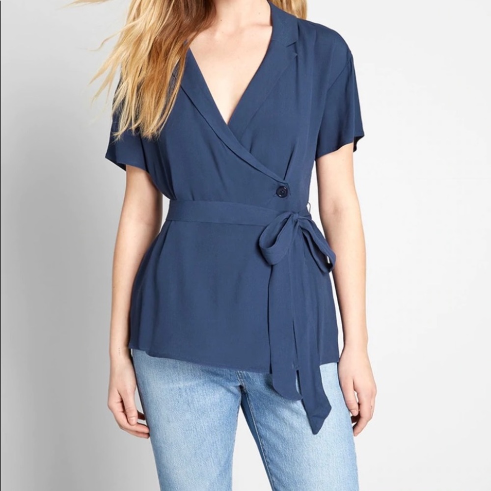 NWT!  ModCloth Navy Blue Wrap Top.  Size Large